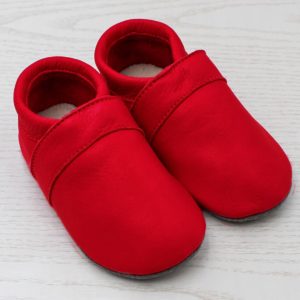 pololo-leather-house-crawling shoes-toddlers-red-frontal
